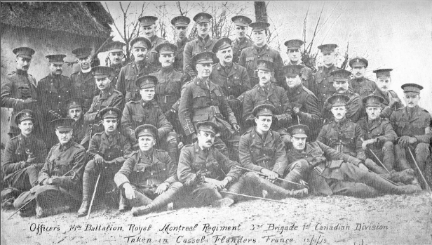 Officers, 14th Battalion, Royal Montreal Regiment, 3rd Brigade, 1st Canadian Division Taken in Cassels, Flanders, France, 12/4/15